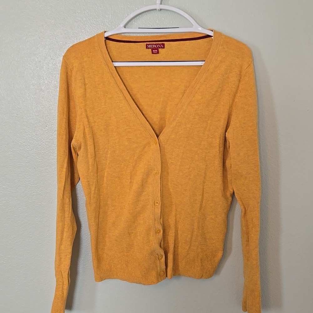Merona | Gold Button Cardigan Size Medium - Picture 2 of 8